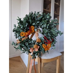 Wianek zimowy świąteczny Stabilizowany Eukaliptus i Pomarańcze 45 cm